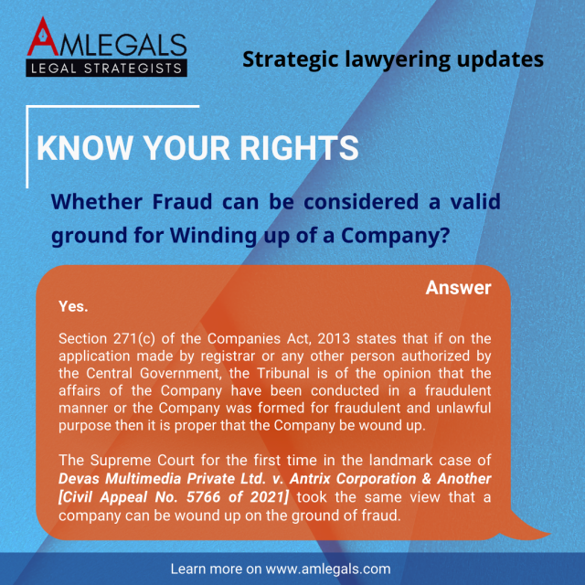 Whether Fraud can be considered a valid ground for Winding up of a Company?