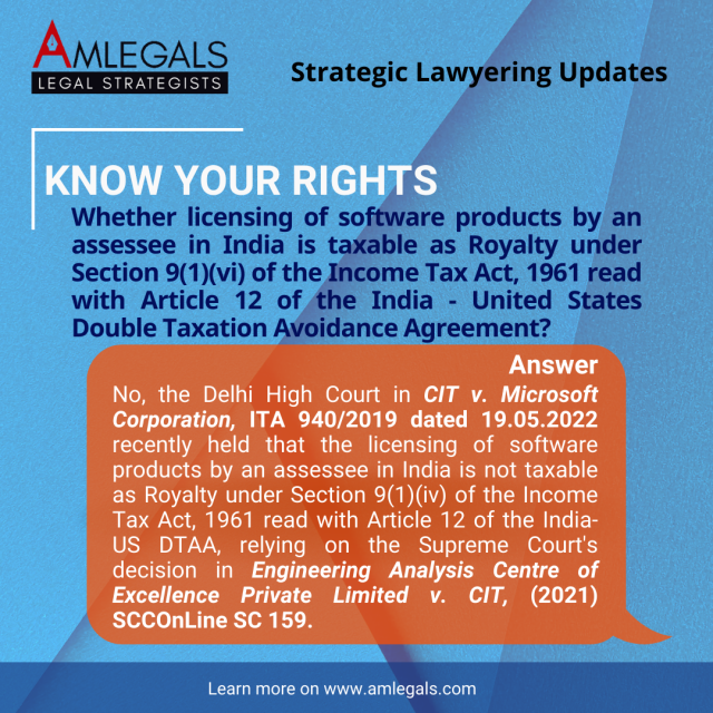 Whether licensing of software products by an assessee in India is taxable as Royalty under Section 9(1)(vi) of the Income Tax Act, 1961 read with Article 12 of the India - United States Double Taxation Avoidance Agreement?