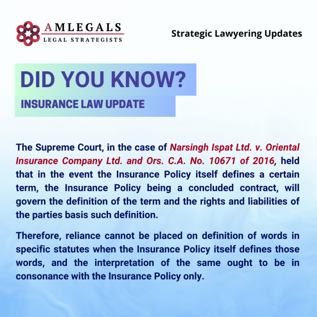 Can reliance be placed on the definition of certain terms in specific statutes when the Insurance Policy itself defines those terms?