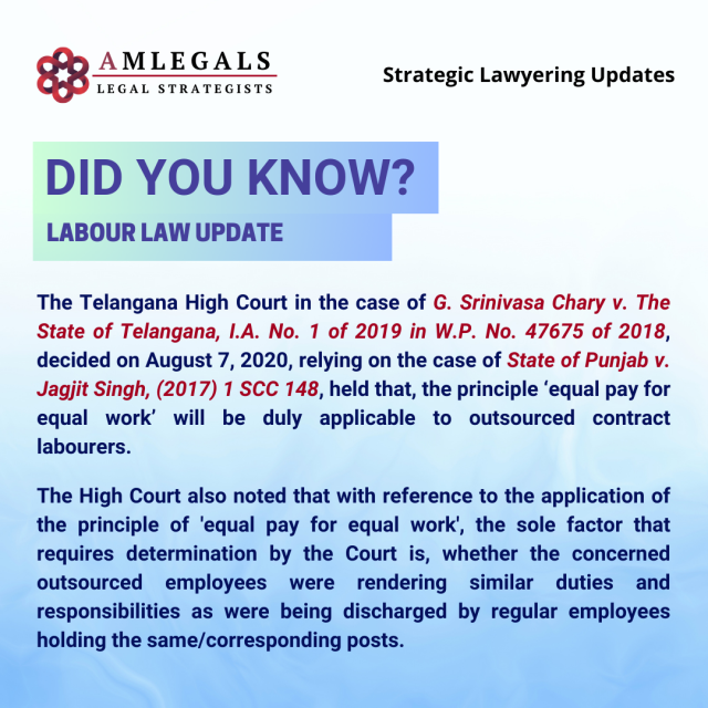 Whether the principle ‘equal pay for equal work’ is applicable to outsourced contract labourers?